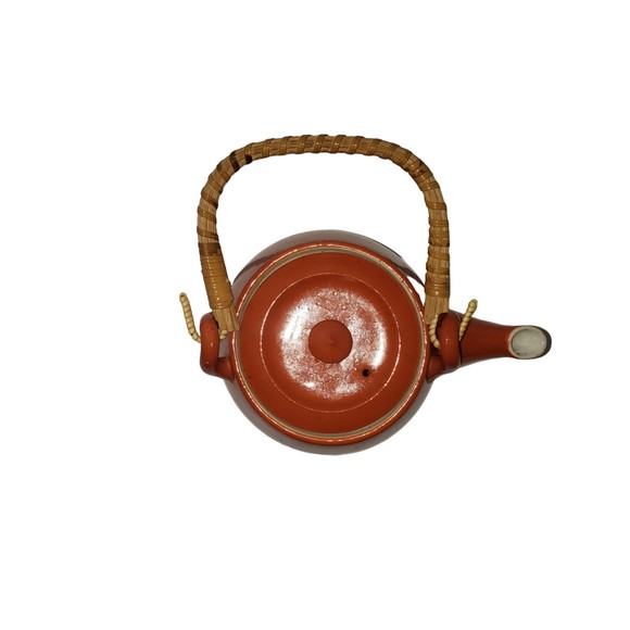 VINTAGE Orange Teapot Bamboo Handle Made In Occupied Japan - Picture 5 of 10
